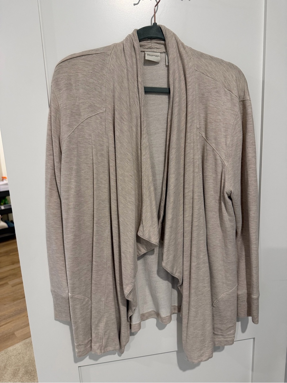 Zenergy by Chico's Open-Front Draped Cardigan in Taupe